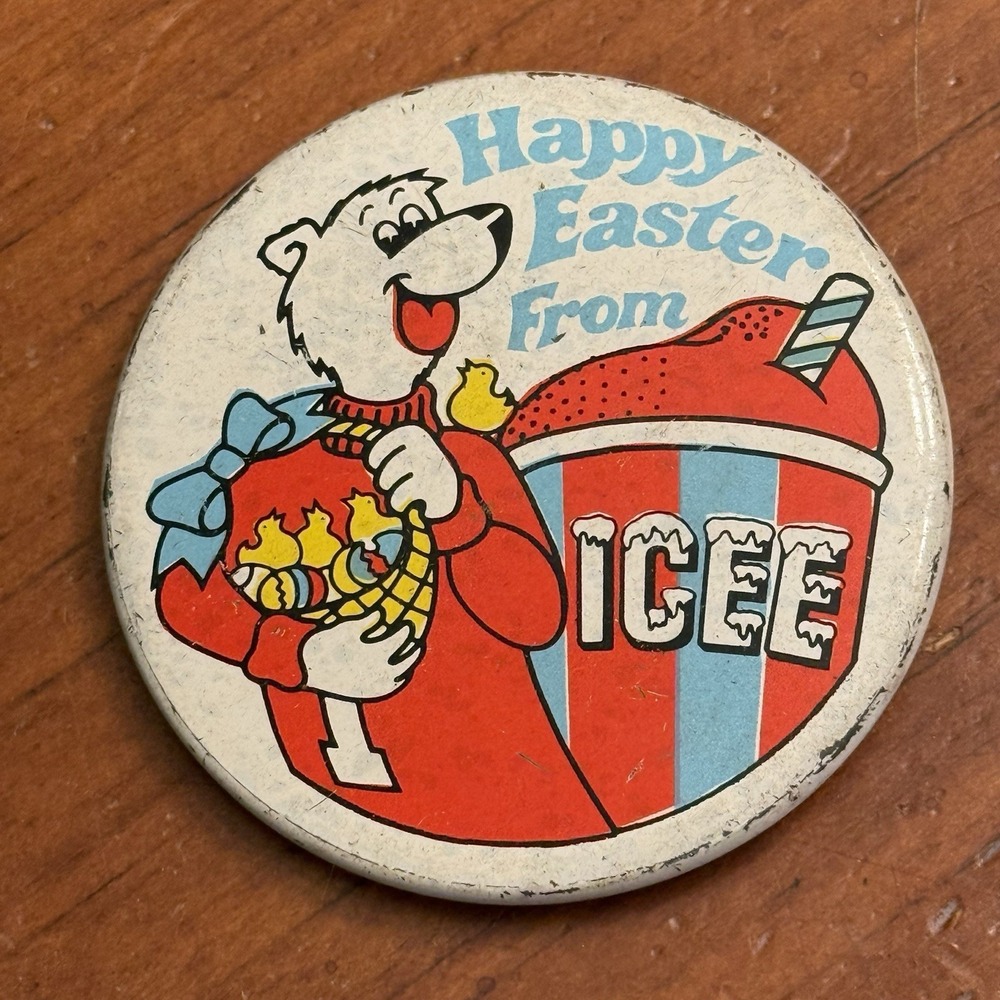 Happy Easter From Icee Vintage Pinback Button Pin Round Circle